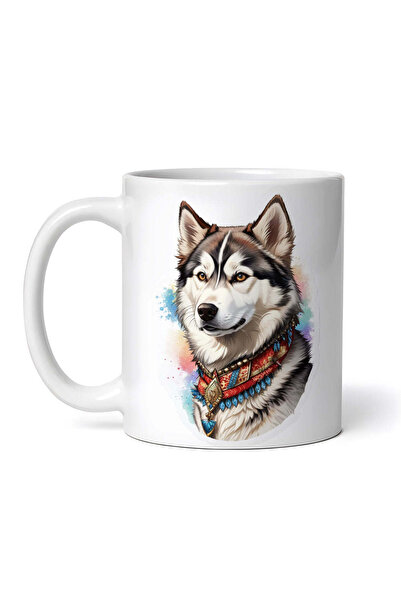 OEM Cană albă personalizată, câine Husky Siberian cu zgardă, INOVATIX®. 330ml