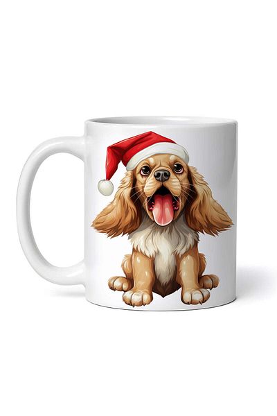 OEM Personalized White Mug, Spanish Cocker Spaniel With Christmas Hat, Inovatix®. 330ml