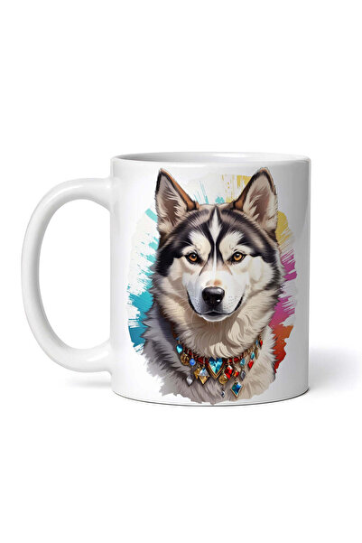 OEM Cană albă personalizată, câine Husky Siberian, INOVATIX®. 330 ml