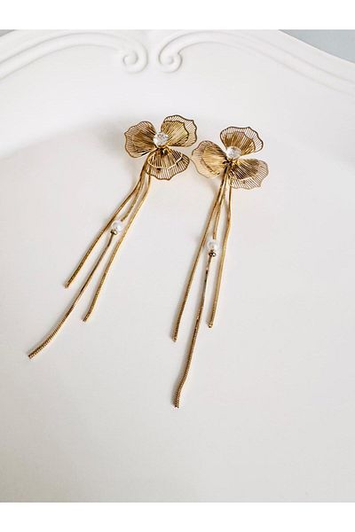 DEVİ fashion Steel Filigree Dangle Flower Earrings 10 cm