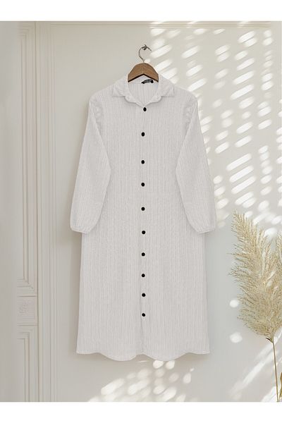 HİJABAYA Long Crinkle Tunic with Buttons and Elastic Sleeves