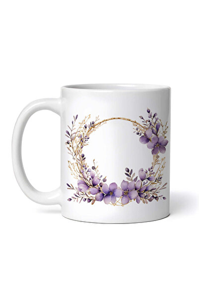 OEM Cană albă personalizată, coroană cu flori și frunze mov, Inovatix®. 330 ml