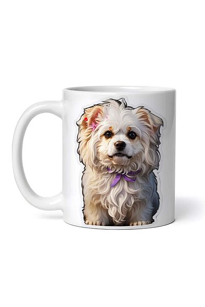 OEM Cană albă personalizată, câine Bichon Maltez cu papion, INOVATIX®. 330ml