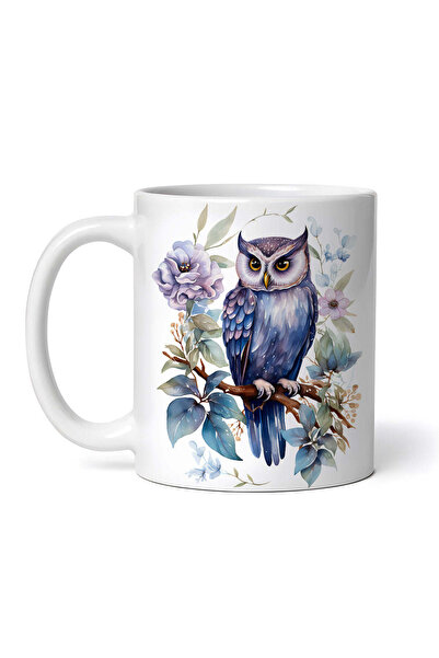 OEM Cană albă personalizată, Bufniță cu flori mov, INOVATIX®. 330ml