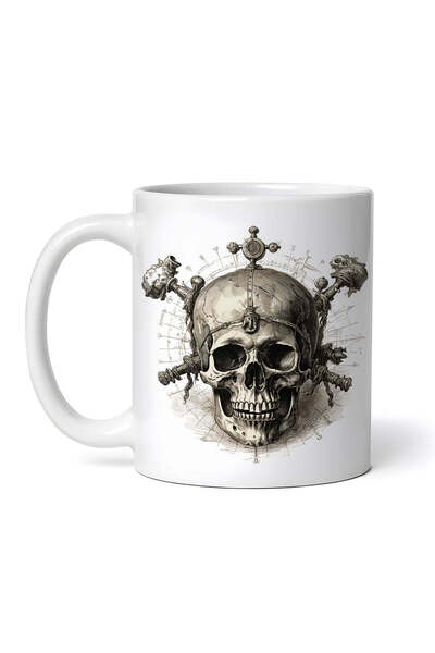 OEM Cană albă personalizată, Craniu Spartan, INOVATIX®. 330ml