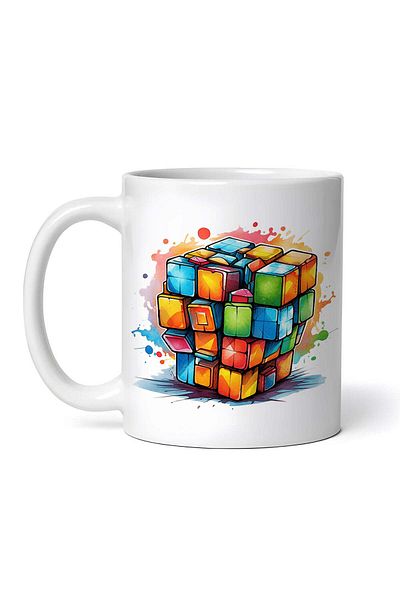 OEM Cană albă personalizată, cub Rubik stilizat, Inovatix®. 330 ml