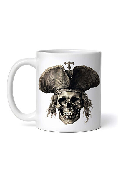 OEM Εξατομικευμένη λευκή κούπα, Μαύρο νεκροκεφαλή πειρατή, INOVATIX®. 330ml