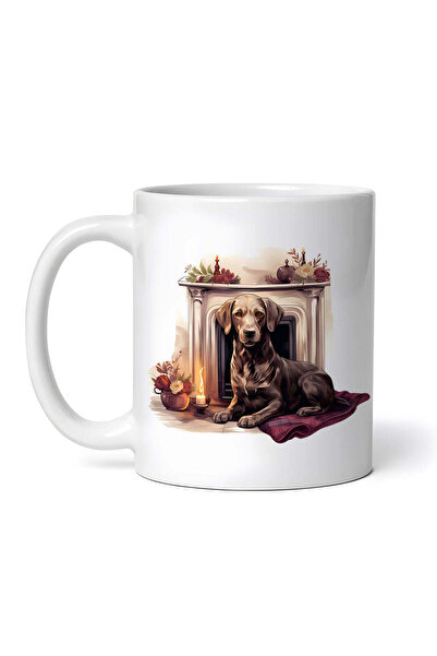 OEM Cană albă personalizată, câine Dachshund pe pătură lângă șemineu, INOVATI...