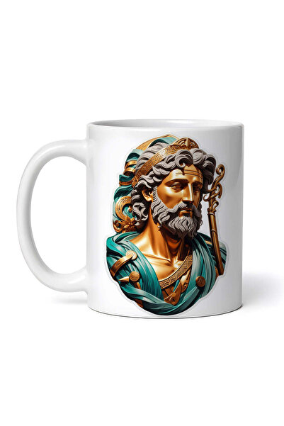 OEM Εξατομικευμένη Λευκή Κούπα, Κεφαλή του Έλληνα Θεού Ασκληπιού με Σκήπτρο, ...