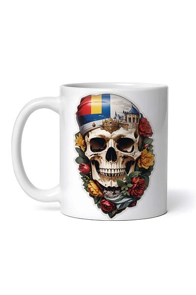 OEM Cană albă personalizată, craniu cu bandană, Inovatix®. 330 ml
