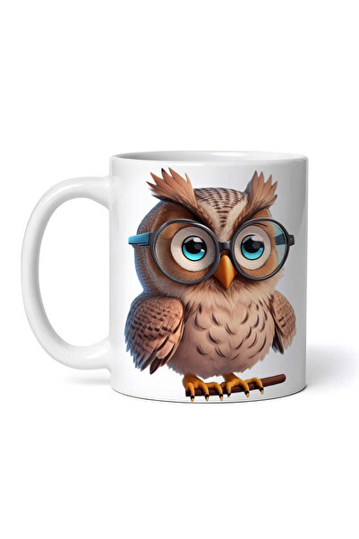 OEM Cană albă personalizată, Bufniță cu ochelari, INOVATIX®. 330ml