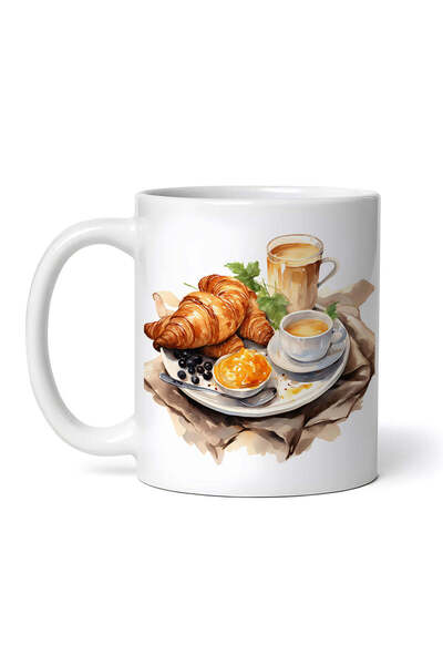 OEM Εξατομικευμένη Λευκή Κούπα, Κρουασάν Καφέ και Μαρμελάδα, Inovatix®. 330ml