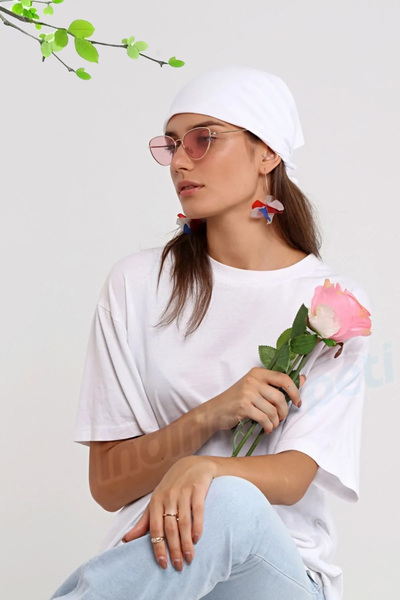 indirimsepeti Beyaz Pamuklu Bandana Fular Güneşli Gezi Tur Yaz Gezileri, Plaj...