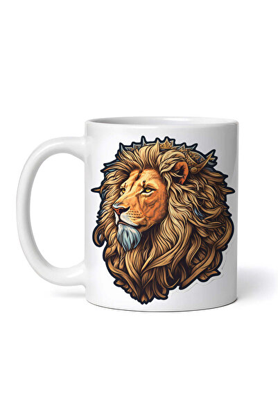 OEM Cană albă personalizată, cap de leu cu coamă, INOVATIX®. 330ml