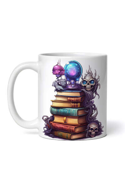 OEM Εξατομικευμένη Λευκή Κούπα, Μαγικά Βιβλία και Κρανία, Inovatix®. 330ml