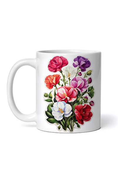 OEM Cană albă personalizată, Buchet de flori de mazăre dulce, INOVATIX®. 330ml