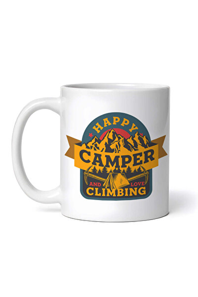 OEM Cană albă personalizată, Camping, Rulotă fericită și iubitoare de alpinis...