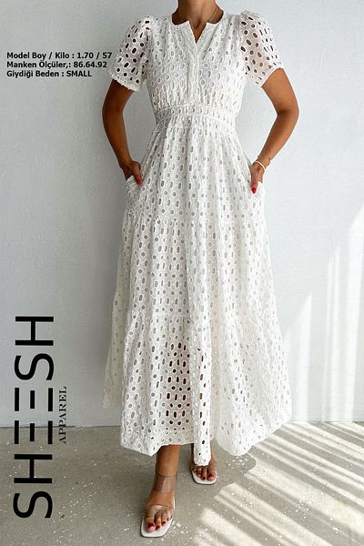 SHEESH APPAREL Μακρύ Ασπρόμαυρο Φόρεμα με Λεπτομέρεια Πέρκα