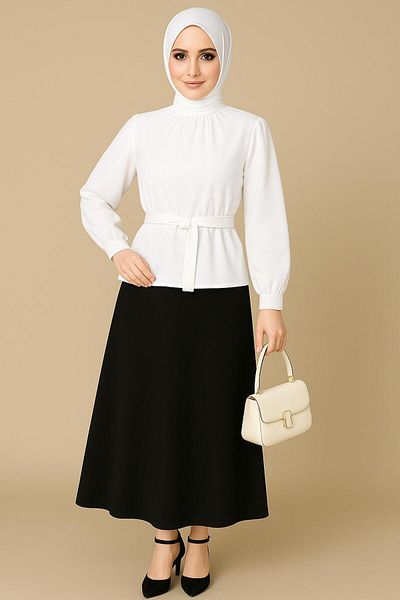 CNG MODA Shirt with Shirred Sleeves and Belt