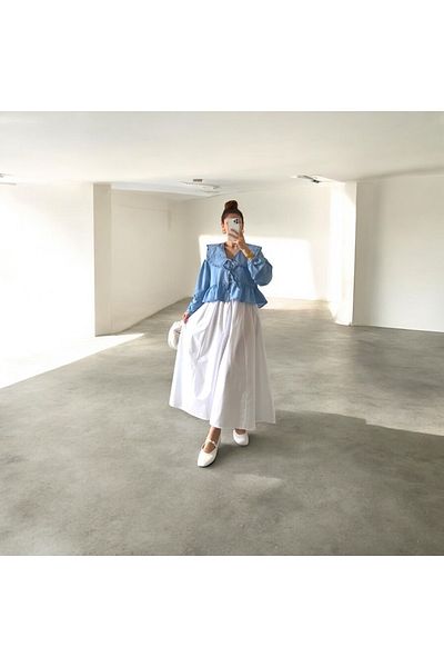 La MatildaLingerie Elastic Waist Bagless Cotton Poplin White Skirt