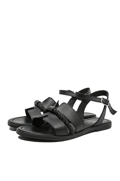 Dogati Sandale Dogati joase cu strasuri, negre, din piele naturală MIR 221