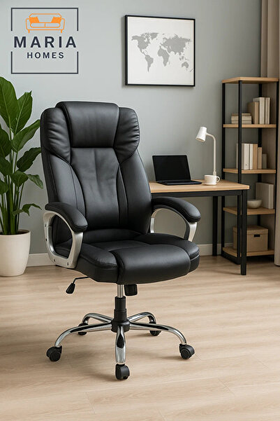 MARIA HOMES كرسي مكتب تنفيذي أسود بمسند ظهر مرتفع ودعم مبطن لراحة المنزل أو ا...