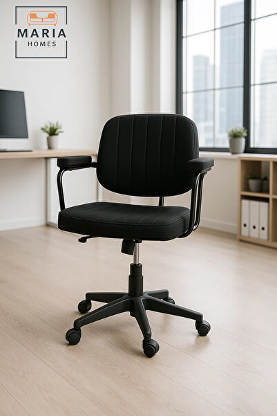 MARIA HOMES كرسي مكتب أسود مدمج مع مقعد ومسند ظهر مبطنين - مثالي للاستخدام في المنزل أو مكتب الدراسة