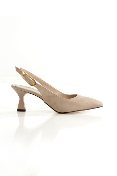 Ayakkabı Podyumum '' Dai̇si̇'' Skin Suede Pointed Toe Back Open Large Buckle 5 cm Goblet Heel New Season