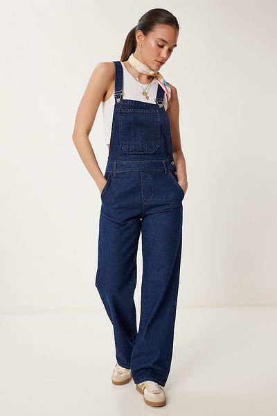 Lovelyİstanbul Denim Gardener Overalls with Straps Dark Blue Lrv0006