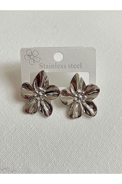 Lavienta Silver Flower Model Steel Earrings