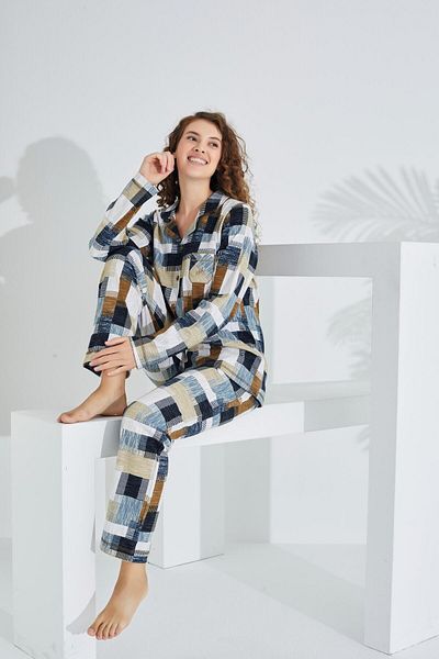 Etoile Long Sleeve 100% Cotton Women's Pajama Set - Front Button 98226