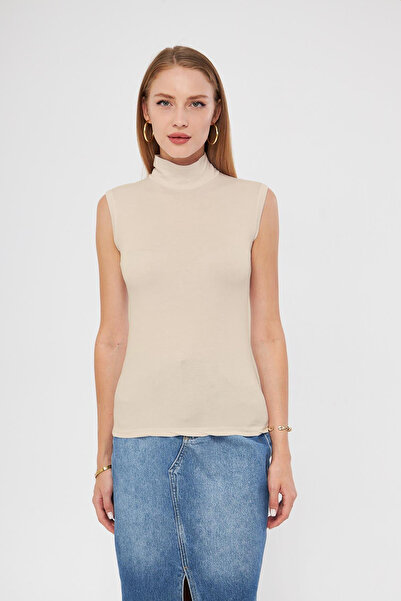 studio fashion 1988 Women's Black Turtleneck Zero Sleeve Premium Fabric Viscose Lycra Body