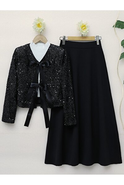 HİJABAYA Pul Payet Ceket Kloş Etek Takım