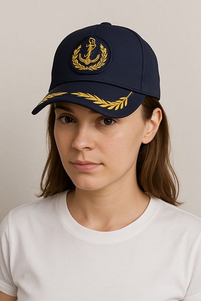 CosmoOutlet Women's Gold Color Embroidered Adjustable Classic Model Navy Blue Sailor Hat
