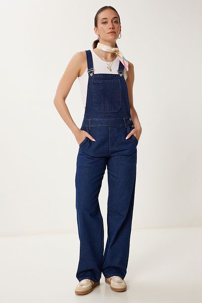 Lovelyİstanbul Denim Gardener Overalls with Straps Dark Blue Lrv0006