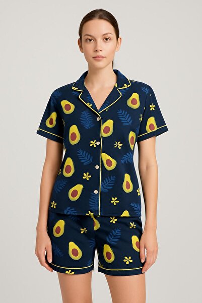 vizora moda Avakado Desenli Şortlu Pijama Takımı