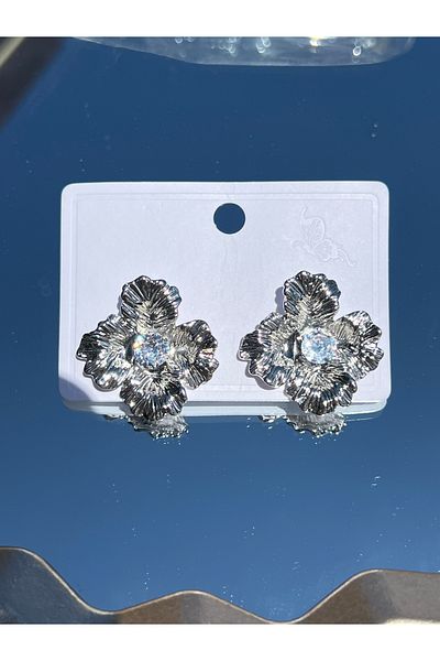Lavienta Silver Flower Model Steel Earrings