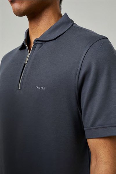 Twister Jeans Men's Twister Jeans Zippered Slim Fit Cut Polo Neck T-Shirt