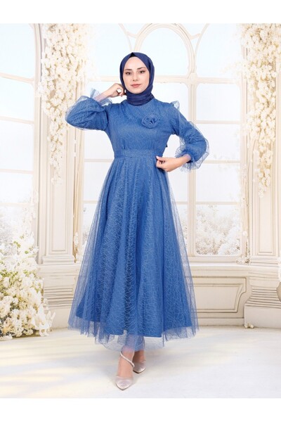 HİJABAYA Βραδινό φόρεμα με λαβή ελαστικό ζωνωτό ασημί φουσκωτό τούλι