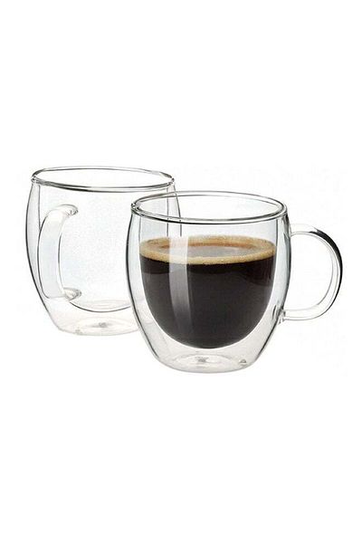 CRİSTAL CRISTAL 2-Piece Double Walled Glass Coffee Mugs with Handle, Large Insulated Layer Coffee Cups, Clea