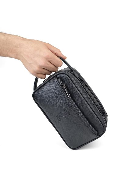 en deri Men's Black Multi-Compartment Adjustable Belt Portfolio Handbag