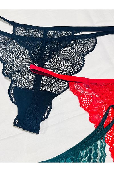 mendoza store Black Red Petrol Green Color Back Drawstring Panties 3 Pack