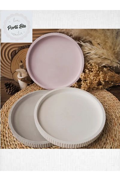 Porta blu Round Groove Patterned - Decorative Plate - Concrete Presentation Stand