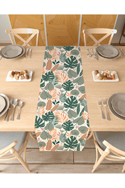 GREENDECOR Leaf Bohemian Patterned Special Design Runner Digital Printed Deco...