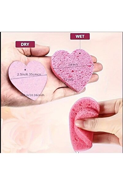SİNKA Makyaj Yüz Temizleme Süngeri Pembe Kalp Sıkıştırılmış Suda Şişen 50 ADET