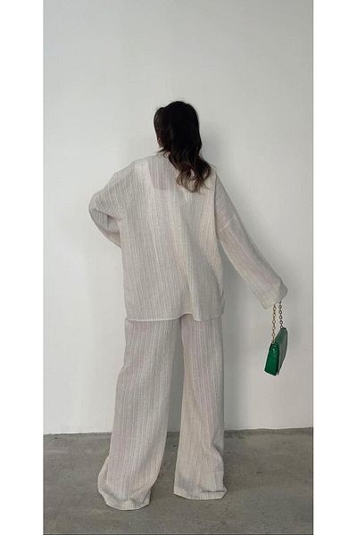 disponible Women's Loose Wide Leg Pants Shirt Oversize Linen Women's Bottom Top Set