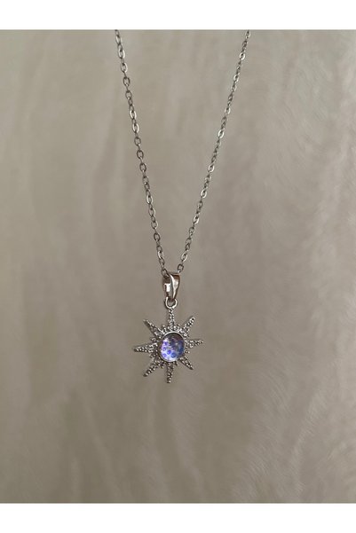 Petek Collection Opal Stone Steel Pole Star Necklace (Silver Color)