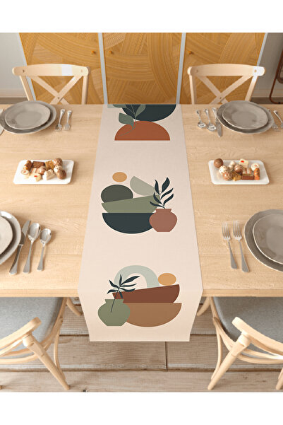 GREENDECOR مزهرية زهرة بوهيمية منقوشة بتصميم خاص مطبوعة مفرش طاولة بيج ديكور ...