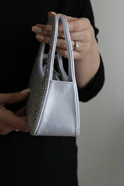 Mimoza Silver Stone Detailed Mini Evening Dress Bag