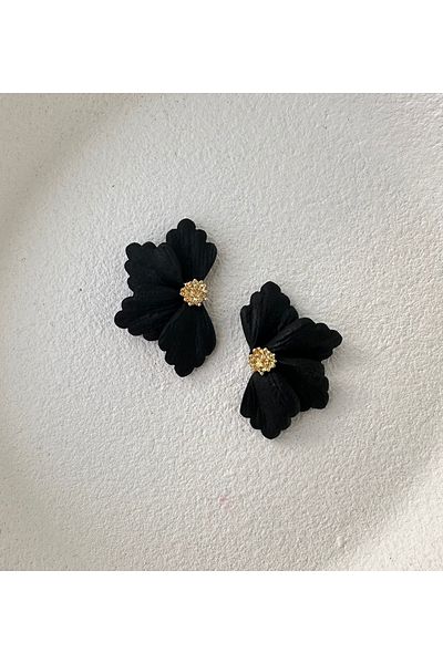 ACCESSORY Gold Detail Black Flower Earrings Design Earrings